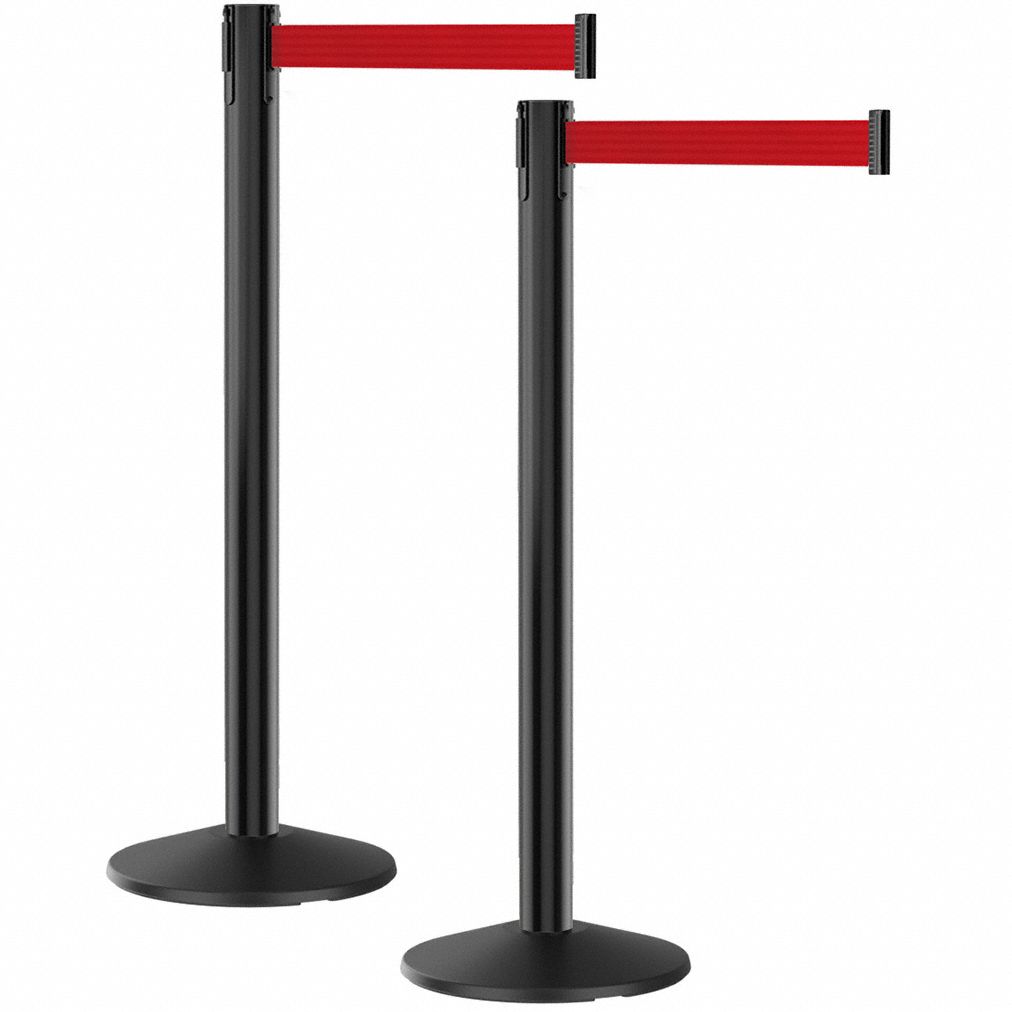 Belt Barrier System: 40 in Post Ht, 10 ft Belt Lg, Red, 2 No. of Posts, Message, No Message