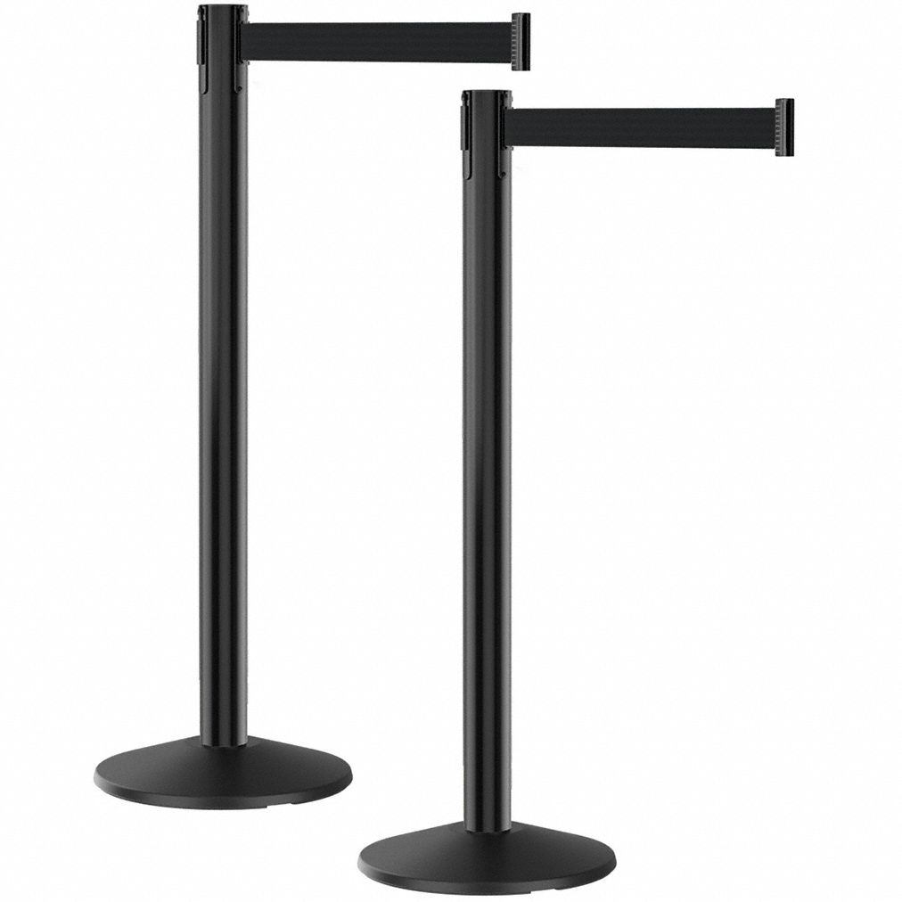 Belt Barrier System: 40 in Post Ht, 10 ft Belt Lg, Black, 2 No. of Posts, Message, No Message