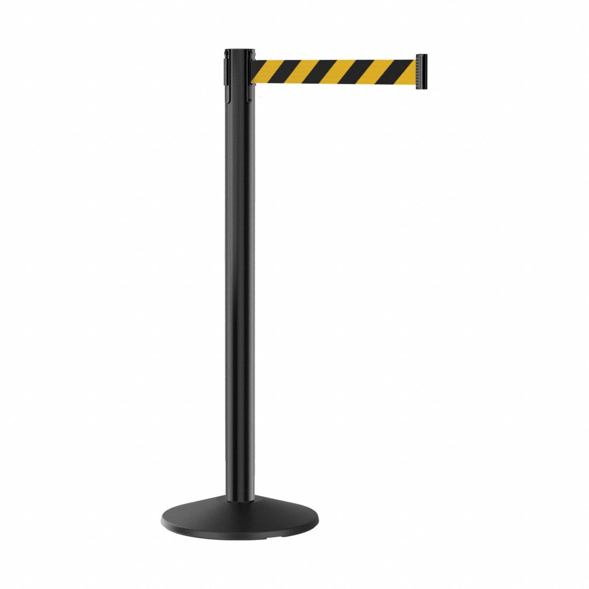 Barrier Post with Belt: Black/Yellow, Diagonal Stripe, No Legend, 7 ft Belt Lg, Black