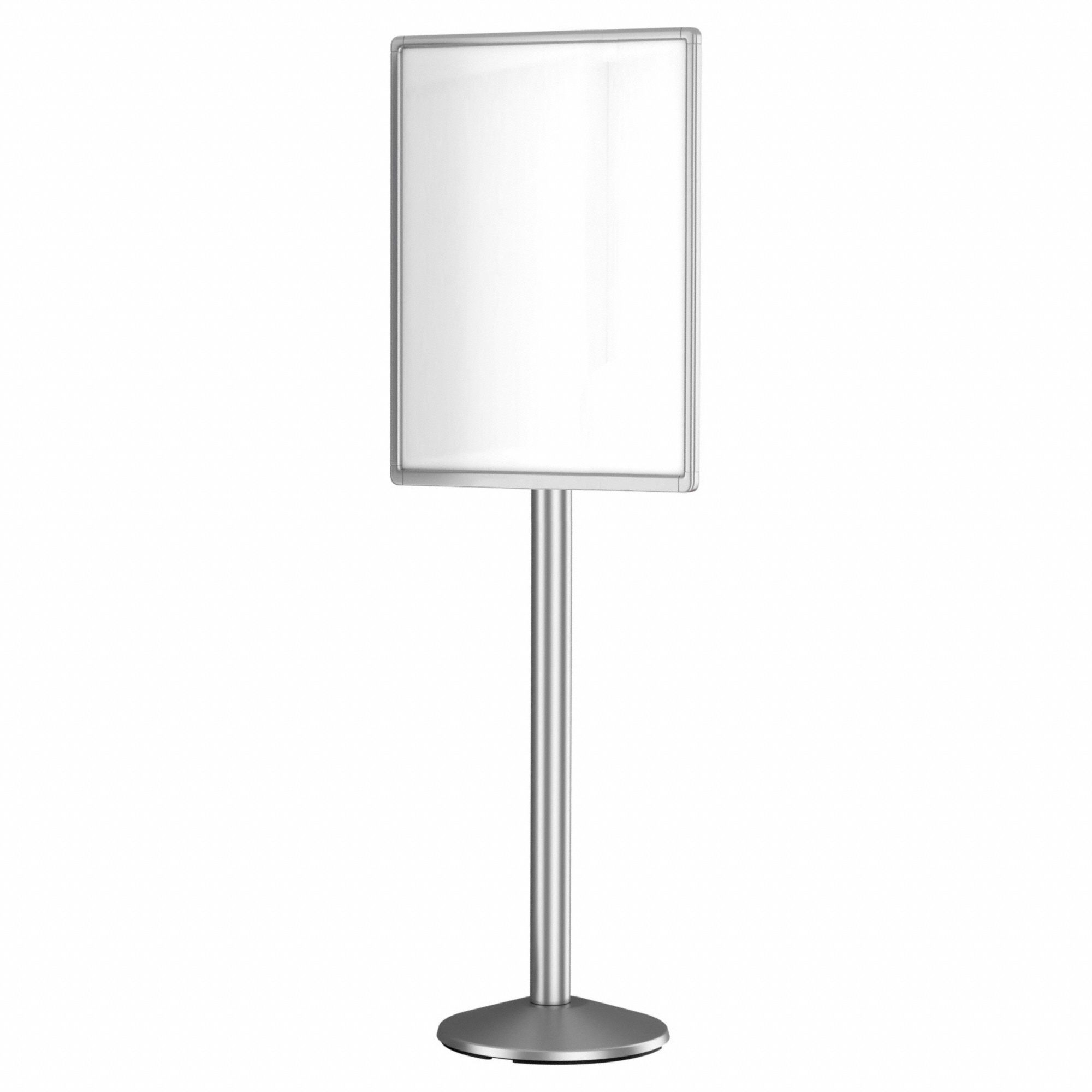 Floor Sign Holder: Metal, 64 in Ht, Silver, 28 in Compatible Sheet Ht