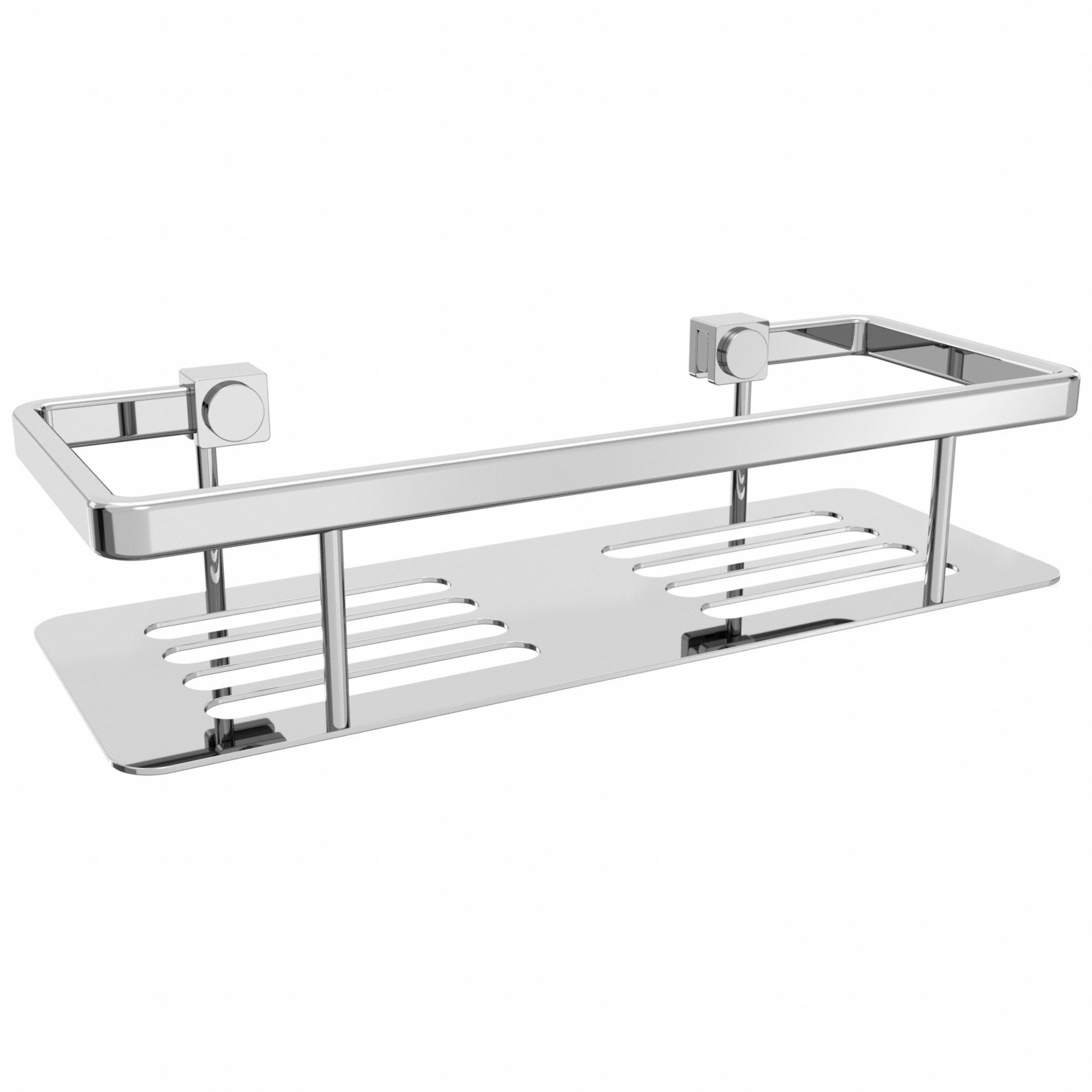 Shower Basket: Stainless Steel, Satin, 10 in Overall Wd, 2 1/4 in Overall Ht