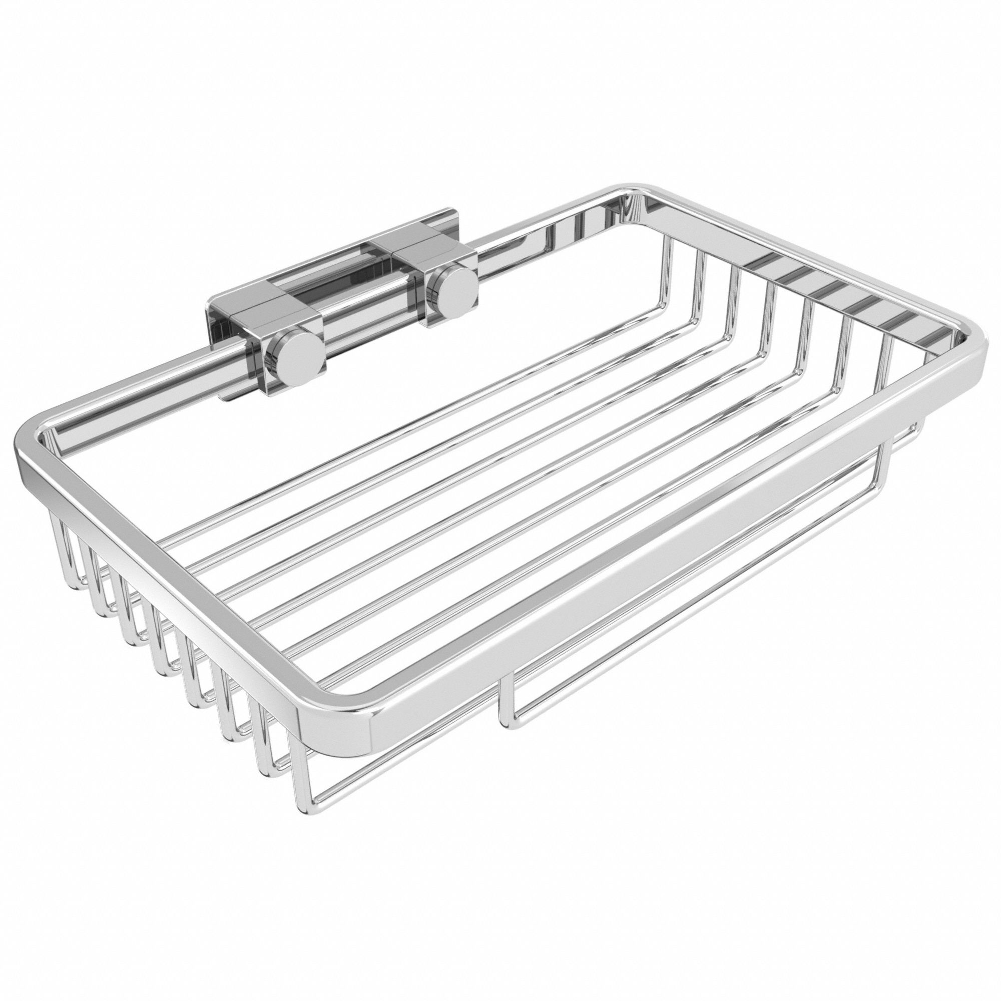 Shower Basket: Stainless Steel, Polished, 8 in Overall Wd, 2 1/4 in Overall Ht