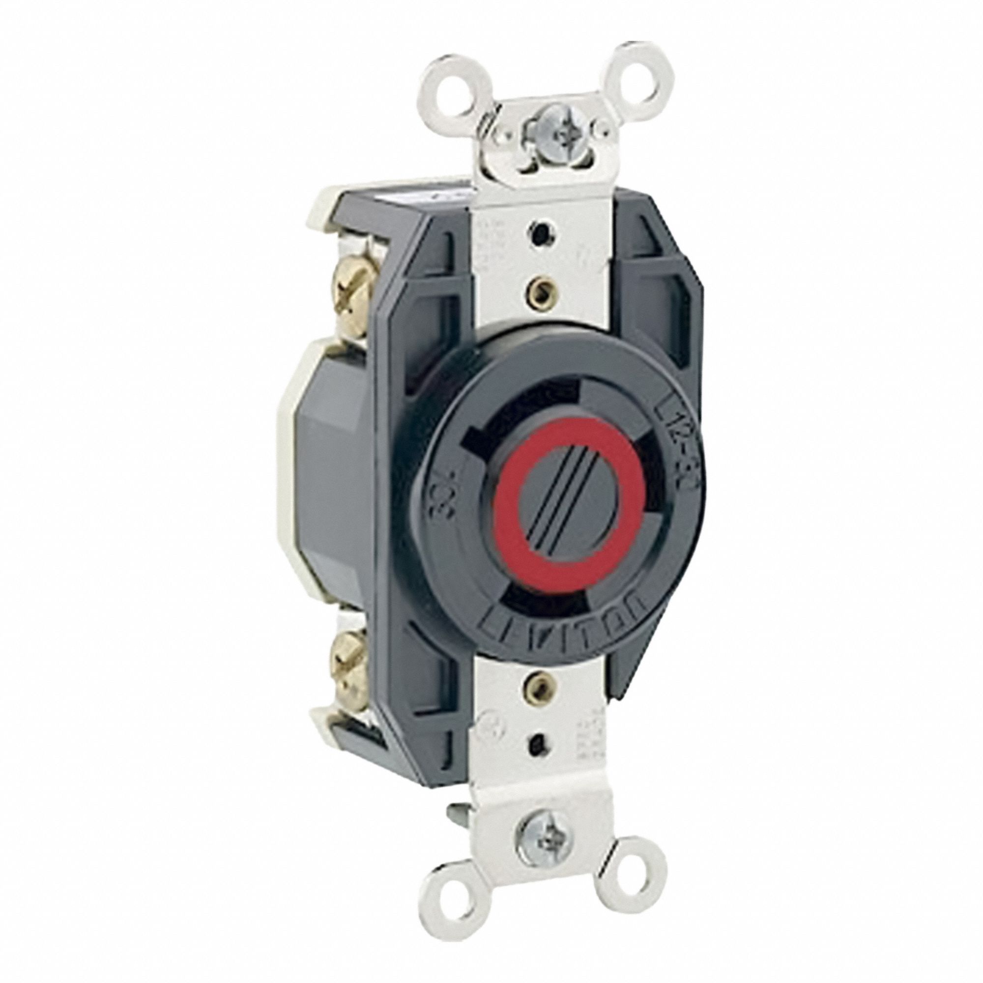 Flush Mounting Lock Receptacle: L12-30R, 30 A, 480V AC, Black, 3 Poles, Shrouded