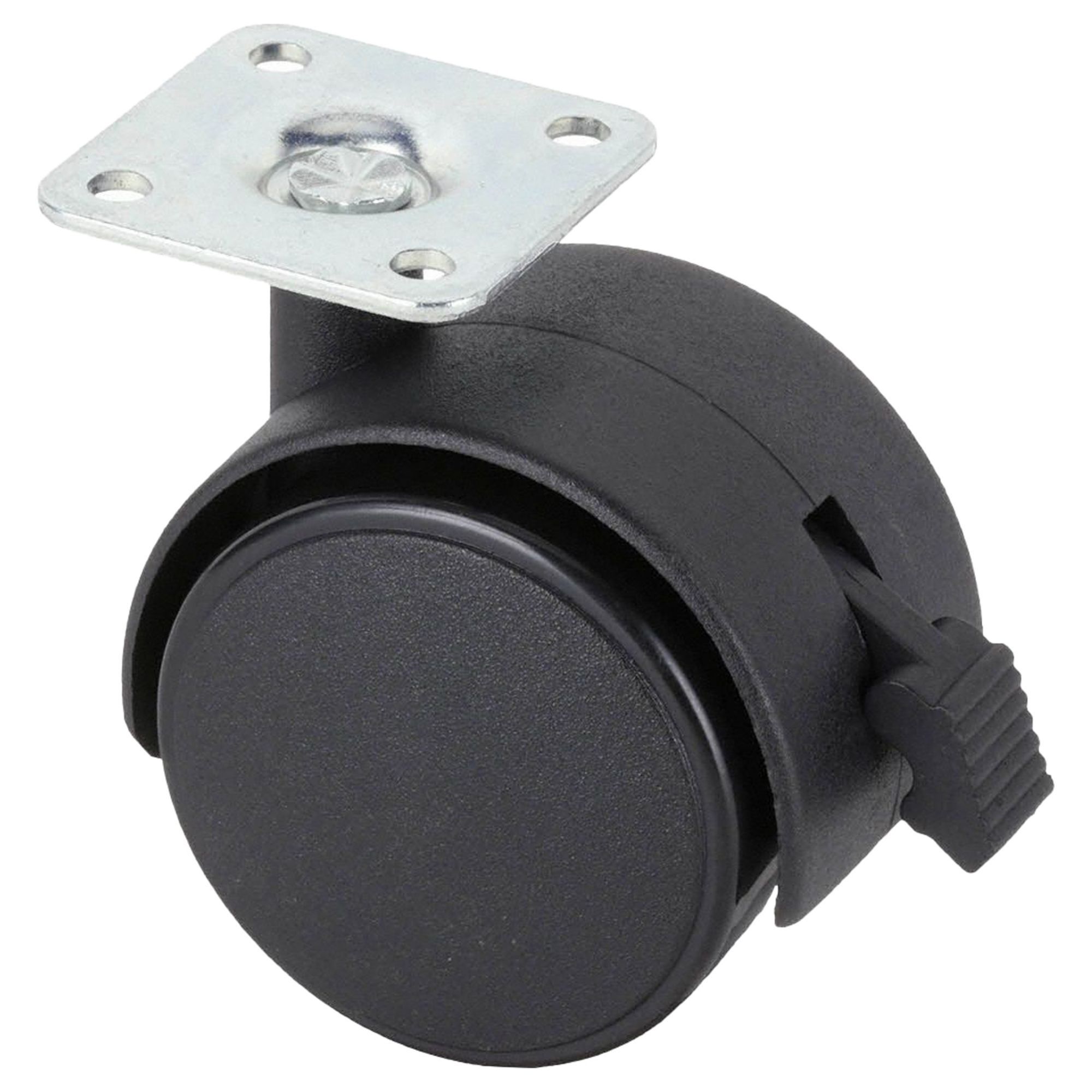 Plate Caster: Swivel, No Brake, Nylon, 5 in Wheel Dia, 1 1/4 in Wheel Wd, Hole, Ball