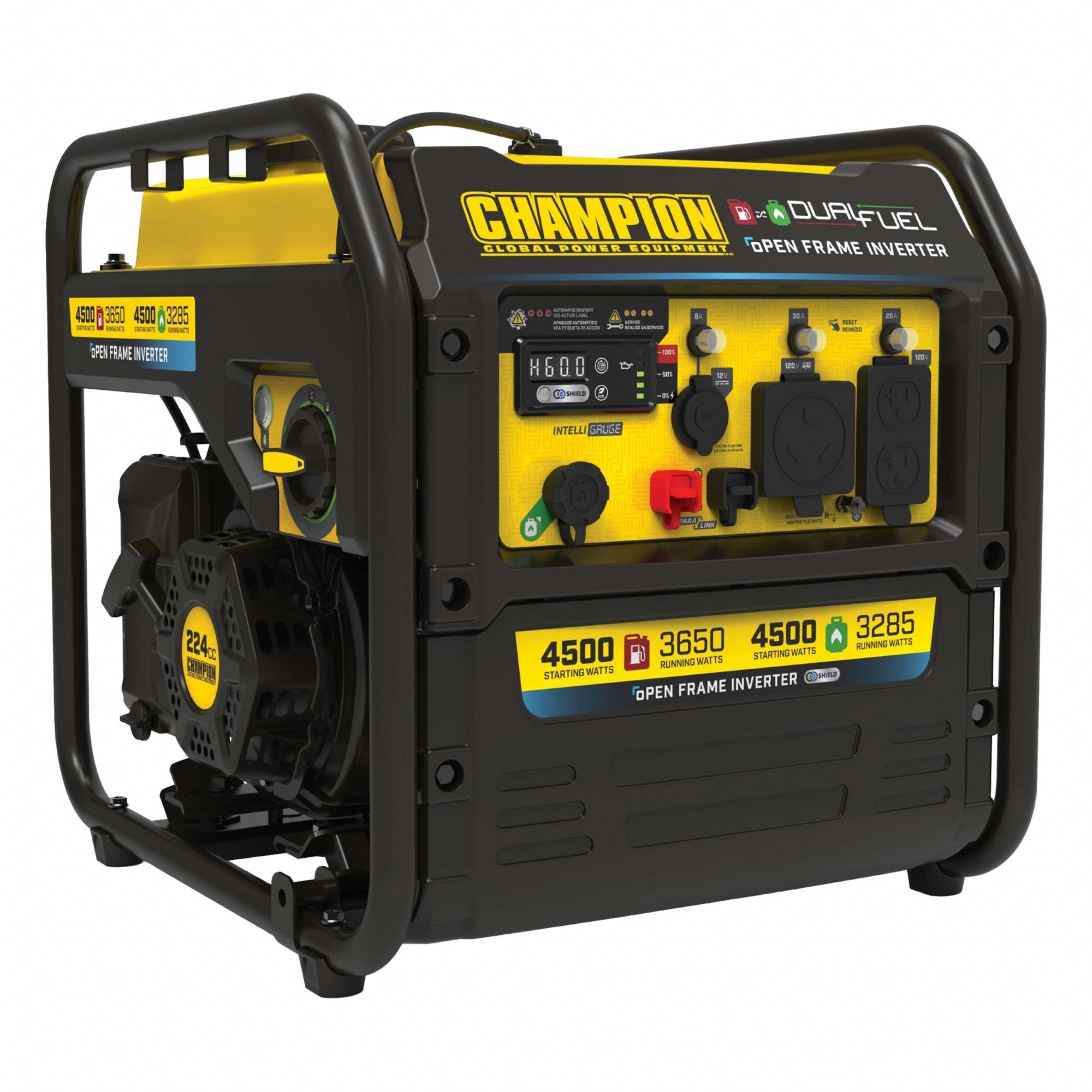 Portable Generator: Inverter, Gasoline/Propane, 3, 650 W Running, 120V AC