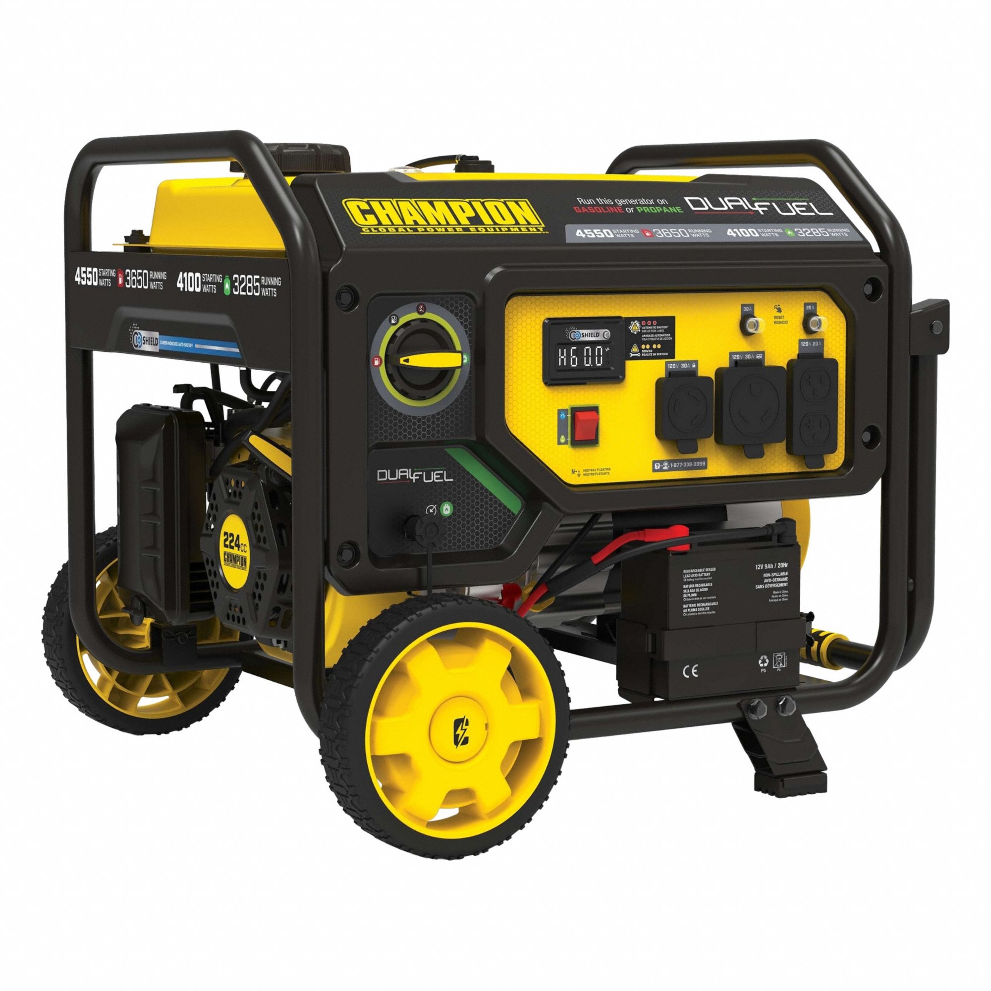 Portable Generator: Conventional, Gasoline/Propane, 3, 650 W Running