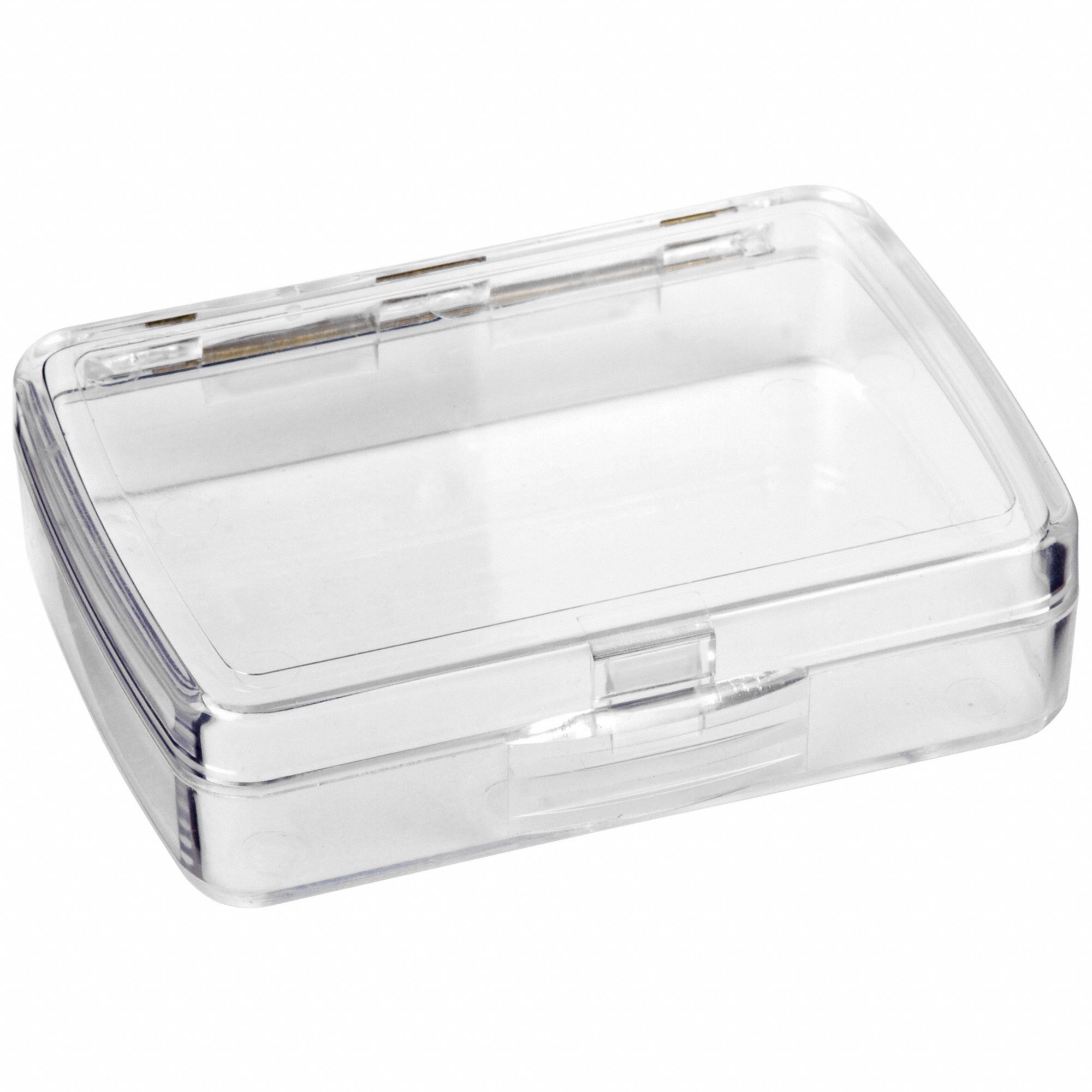 STORAGE BOX, 2⅞ IN X 3⅞ IN X 1⅛ IN, CLEAR, 1 COMPARTMENT, 0 ADJUSTABLE DIVIDERS, SNAP