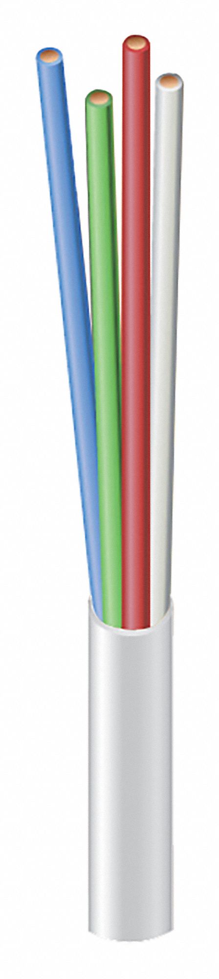 Thermostat Wire: 18 AWG Conductor Size, 4 Conductors, 250 ft Overall Lg, 150 V Volt, CL2