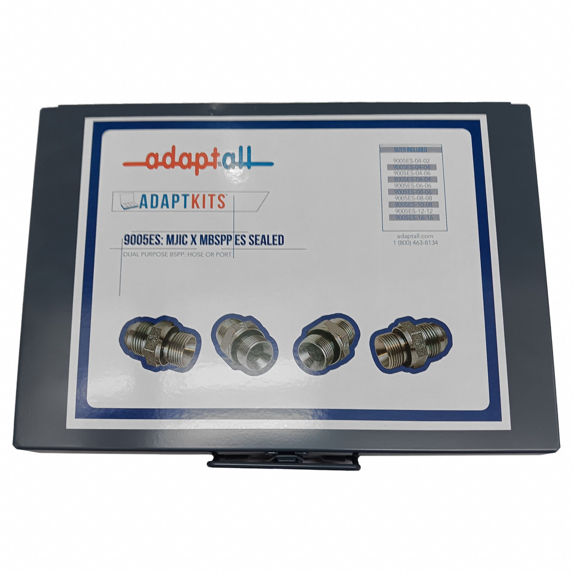 Hydraulic Hose Adapter Kit: 38 Pieces, JIC x BSPP, Metal Case