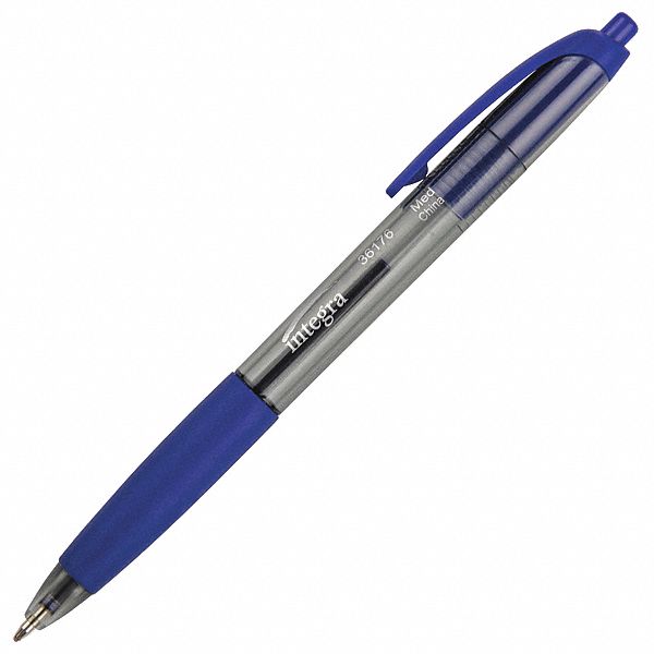 Rubber Grip Retractable Pens, Blue, PK12