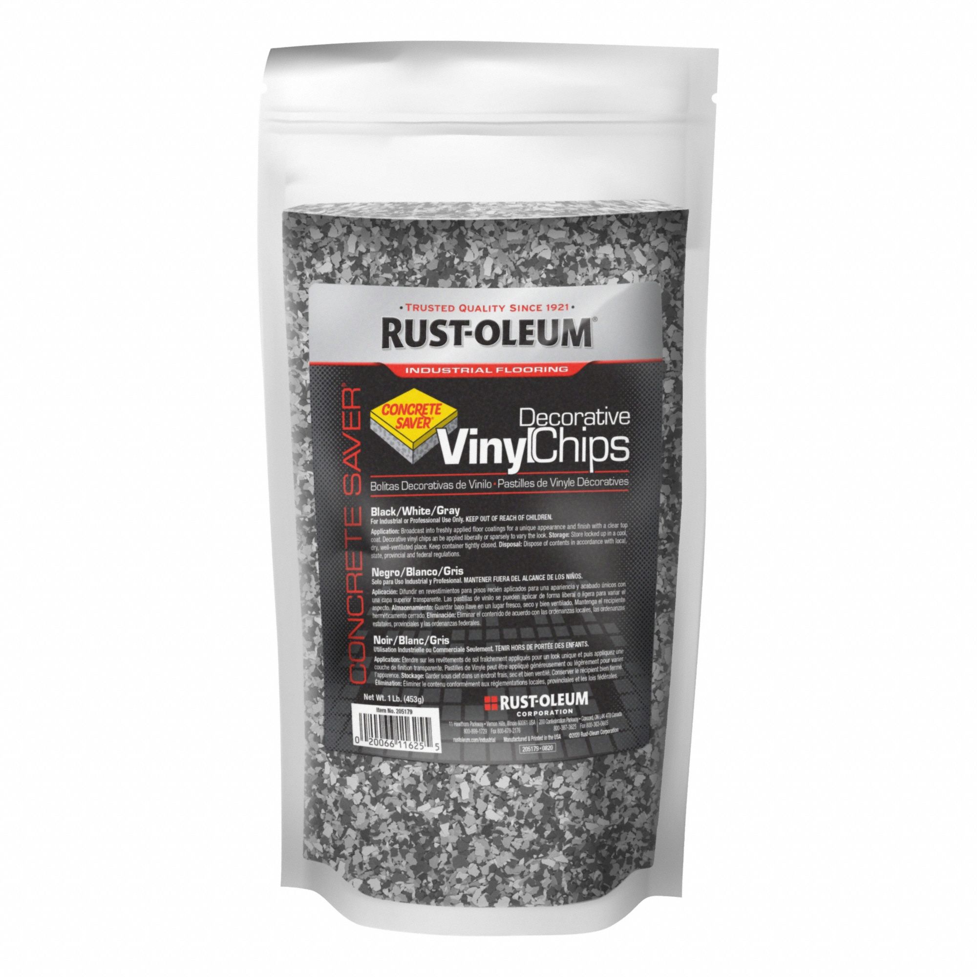 Floor Chips: Black/Gray/White, 0.002 lb/sq ft Coverage Area, Interior, 1 lb Container