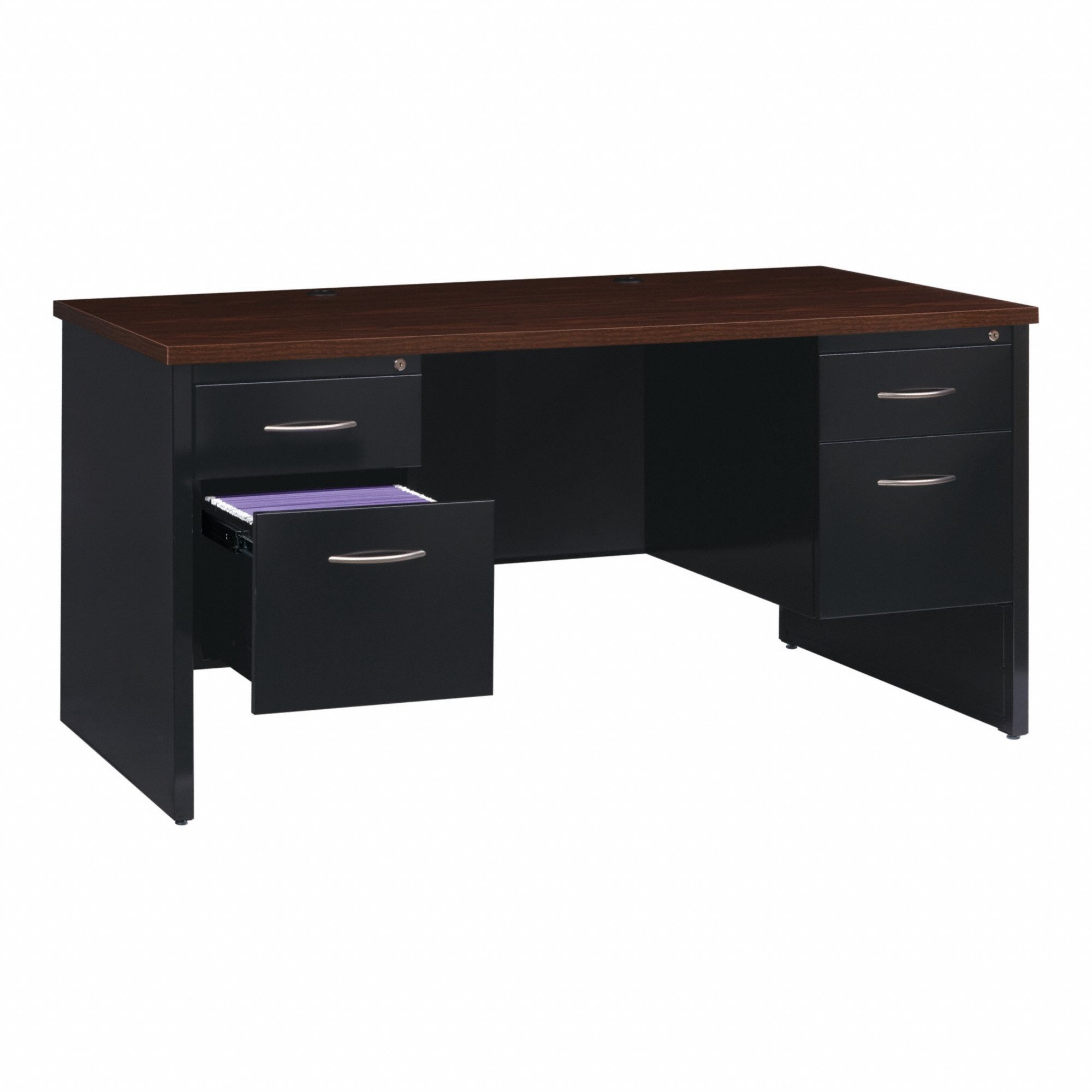 Desk Pedestal: Melamine Laminate with Particleboard Core, Walnut, 2 Pedestals, 4 Drawers
