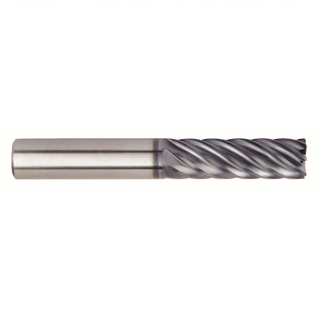 Corner Radius End Mill: Carbide, AlTiN Coated, 5 Flute, 1/4" Mill Dia, 1/8" LOC
