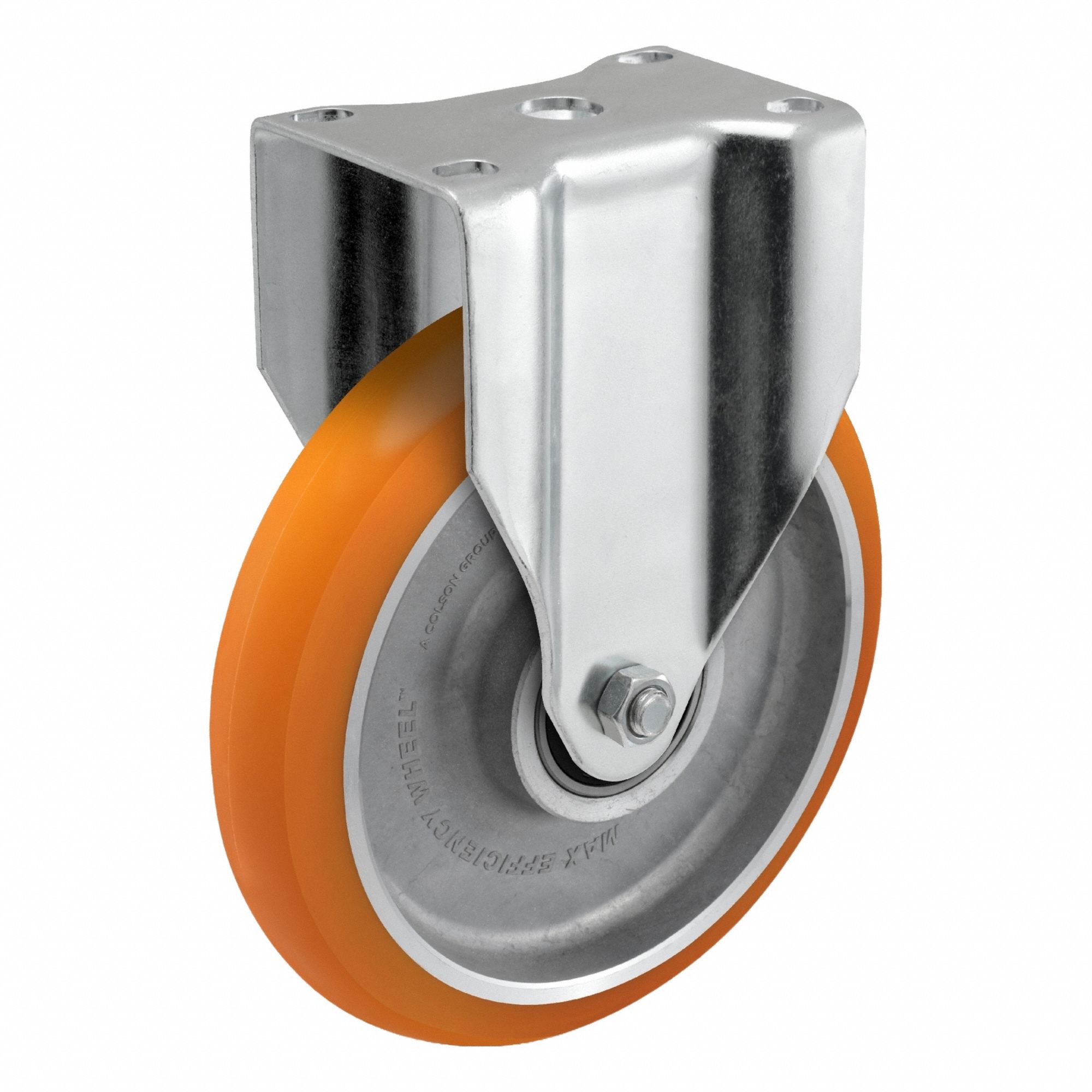 COLSON Caster: Rigid, No Brake, Polyurethane, 6 in Wheel Dia, 1 1/4 in Wheel Wd, Slot, Rectangle (MPN 206208AN8). Key specifications — Wheel Bearing Type: Ball; Wheel/Tread Color: Orange; Brand: COLSON; Caster Type: Rigid.