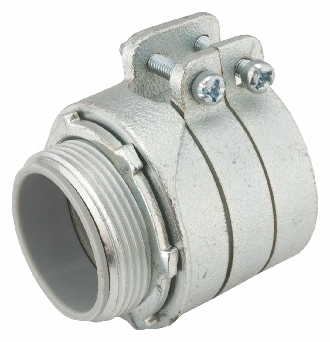 Straight Connector - Squeeze Clamp Style: Iron, 1 1/2 in Trade Size, 1 1/2 in MNPT, Insulated