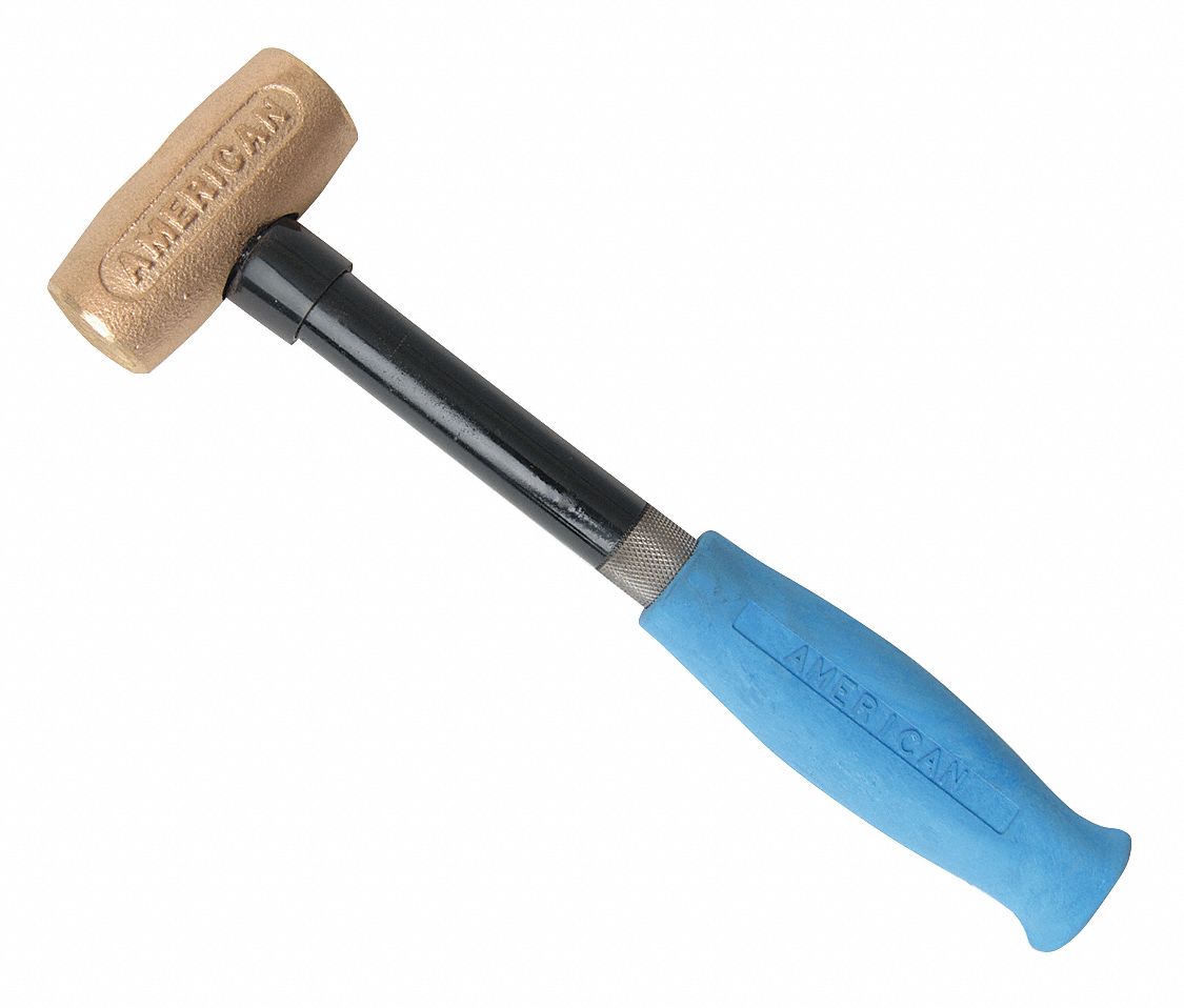 Mallet: Steel Handle, 2 lb Head Wt, 1 1/2 in Dia, 3 1/2 in Head Lg, 12 in Overall Lg