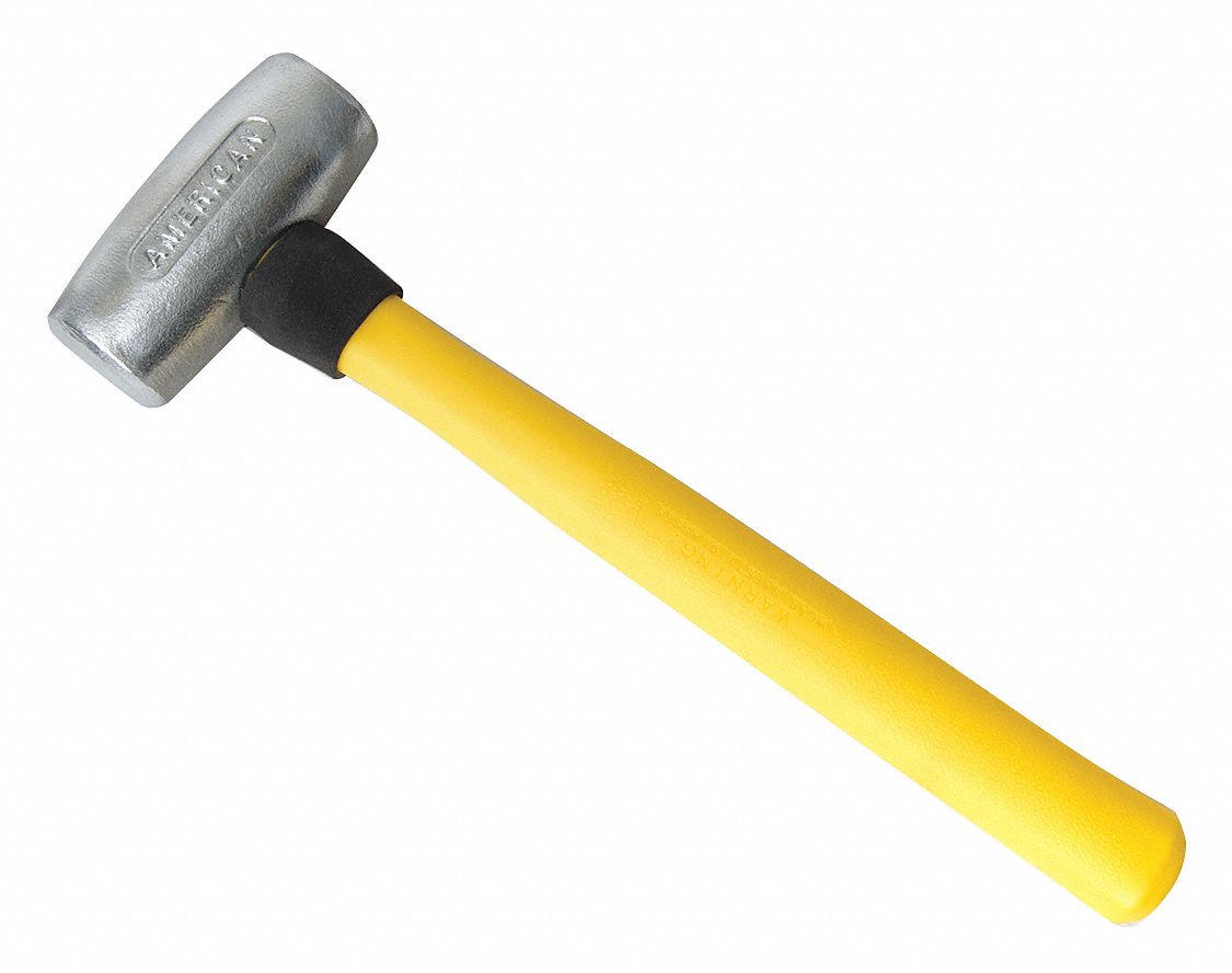 Non-Sparking Hammer: Fiberglass Handle, 3 lb Head Wt, 2 1/4 in Dia, 5 in Head Lg, 16 in Overall Lg