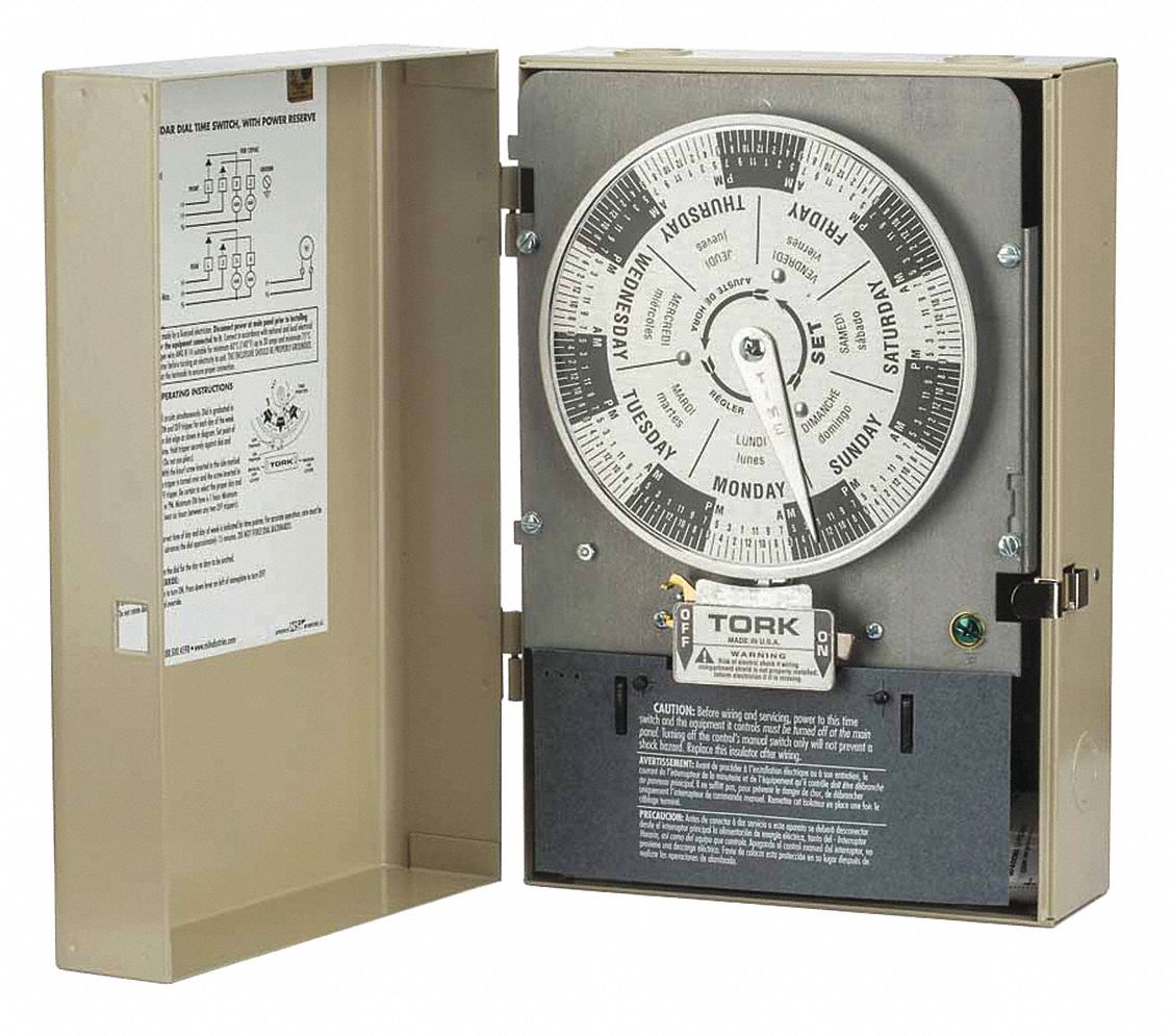 Electromechanical Timer: Metal Indoor, Screw, 120V AC, 40 A Amps, SPDT, 1