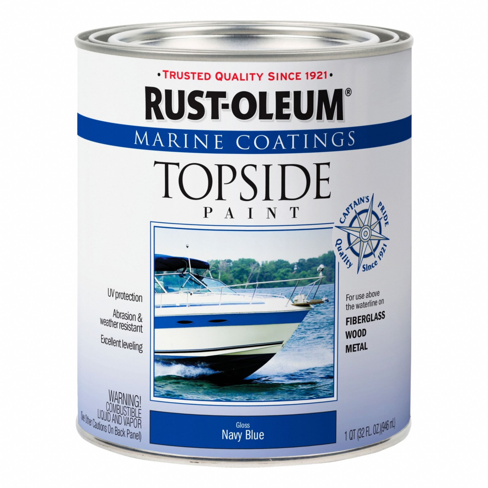 Topside Paint: Alkyd, Gloss, Navy Blue, 1 qt Container