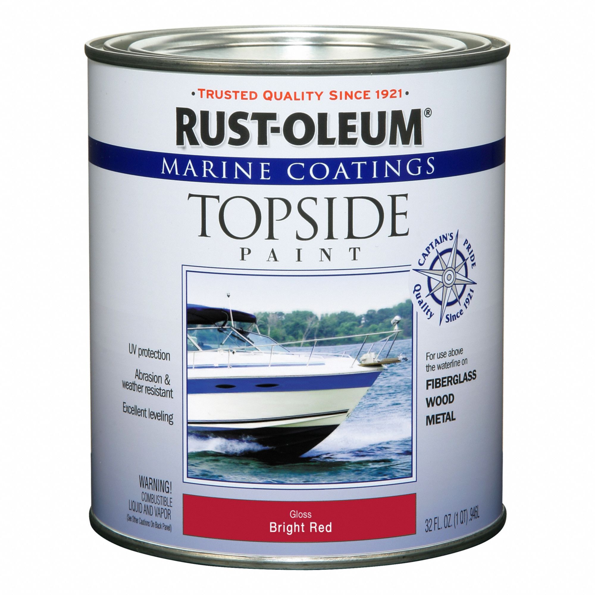 Marine Paint: Alkyd, Gloss, Red, 1 qt Container