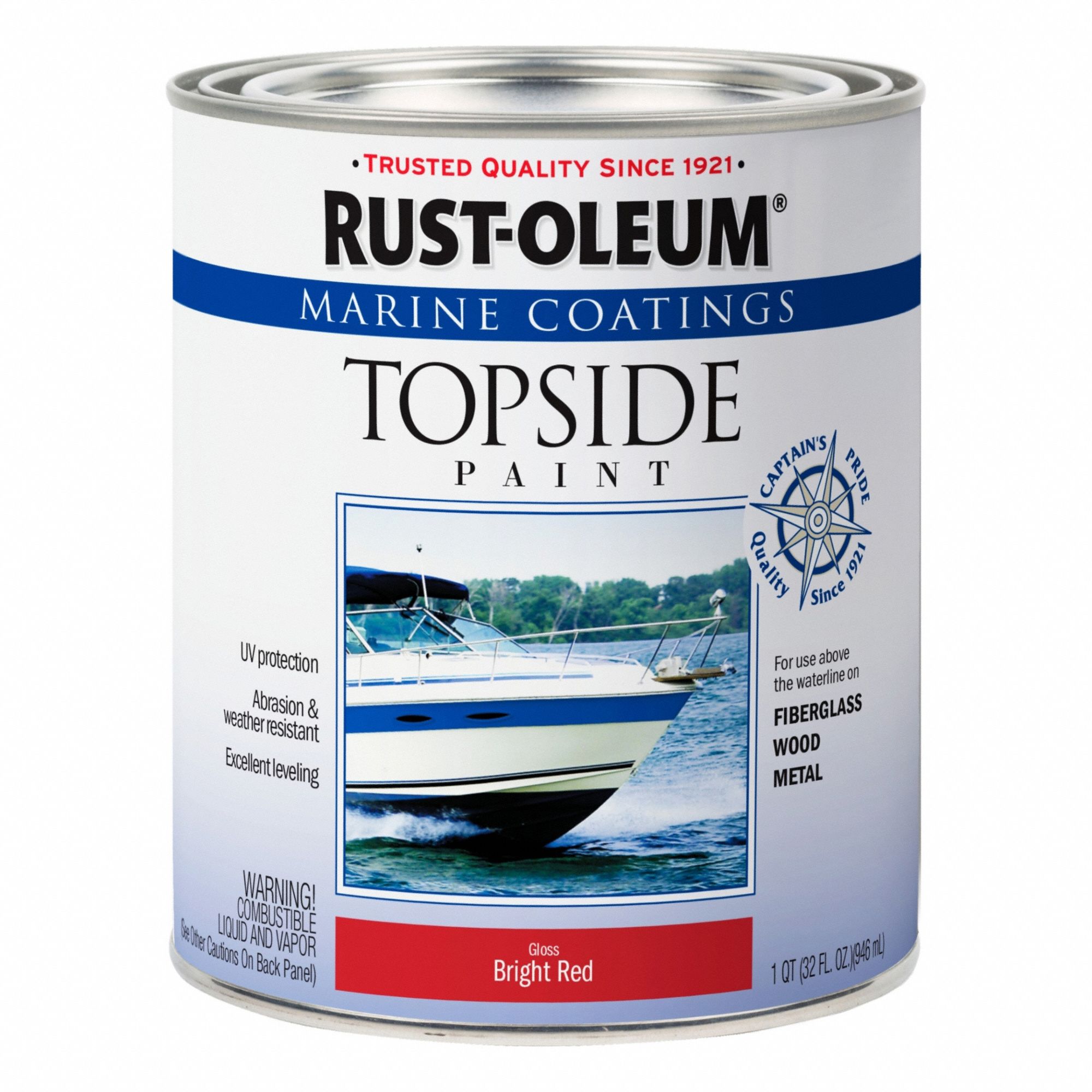 Topside Paint: Alkyd, Gloss, Bright Red, 1 qt Container