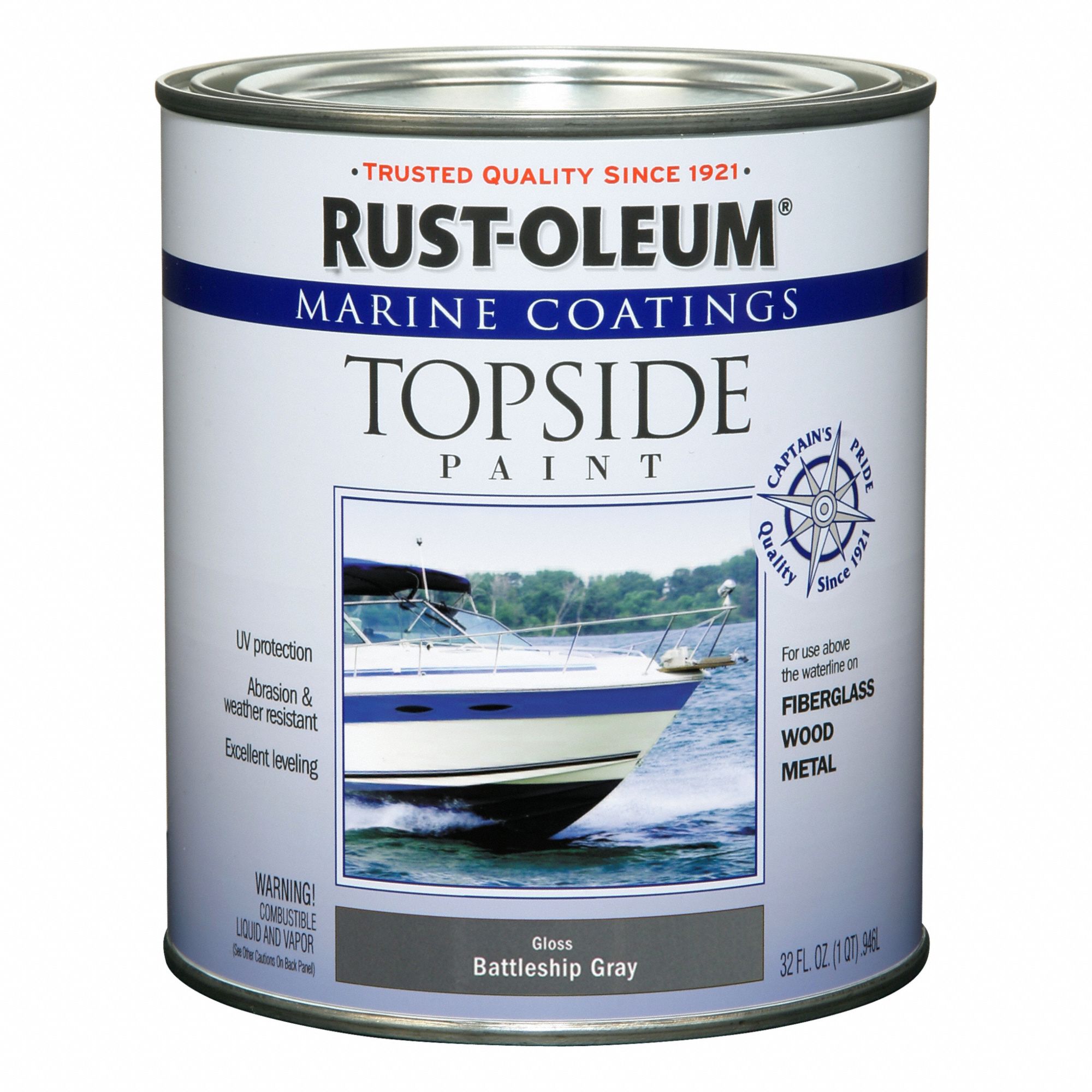 Marine Paint: Alkyd, Gloss, Gray, 1 qt Container