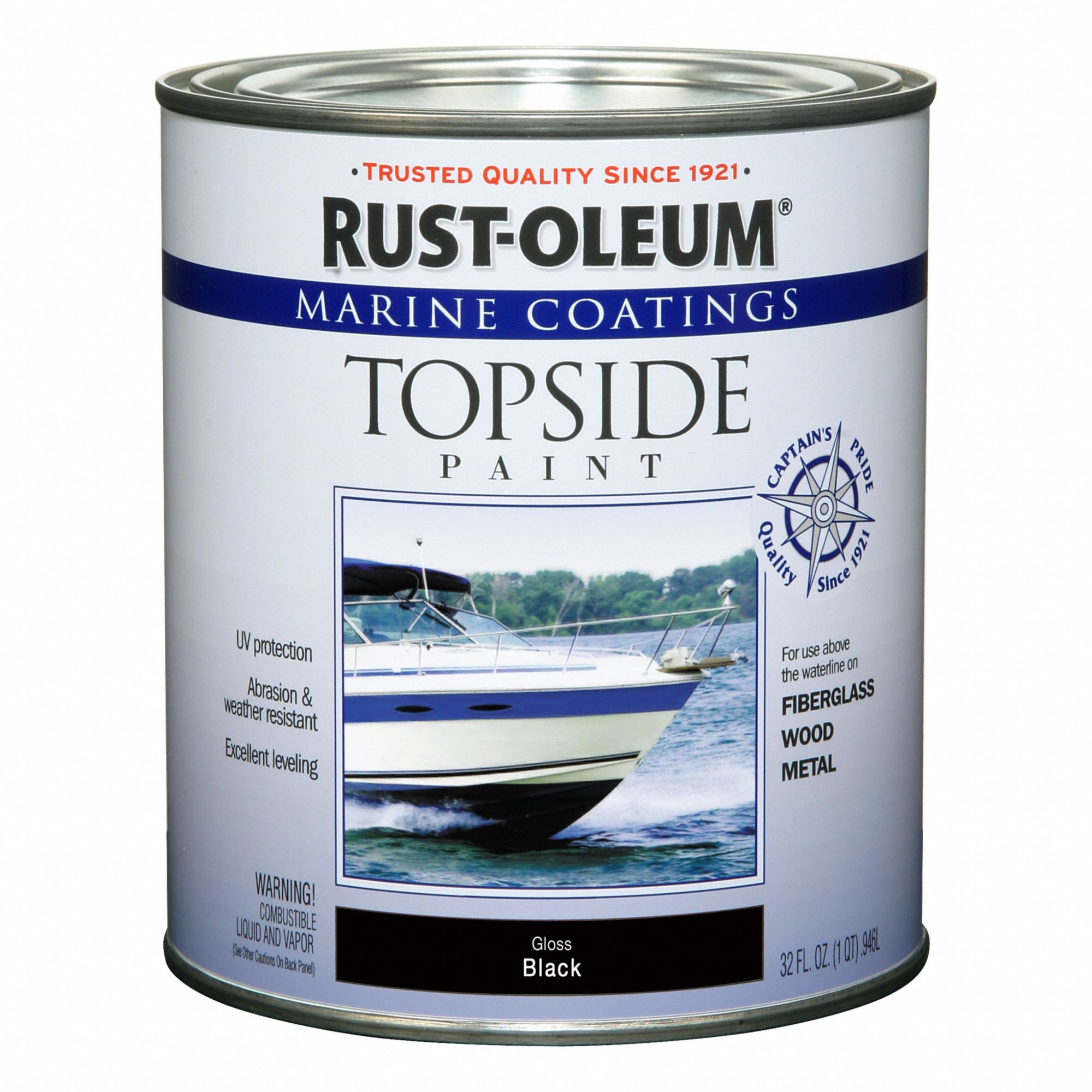 Marine Paint: Alkyd, Gloss, Black, 1 qt Container