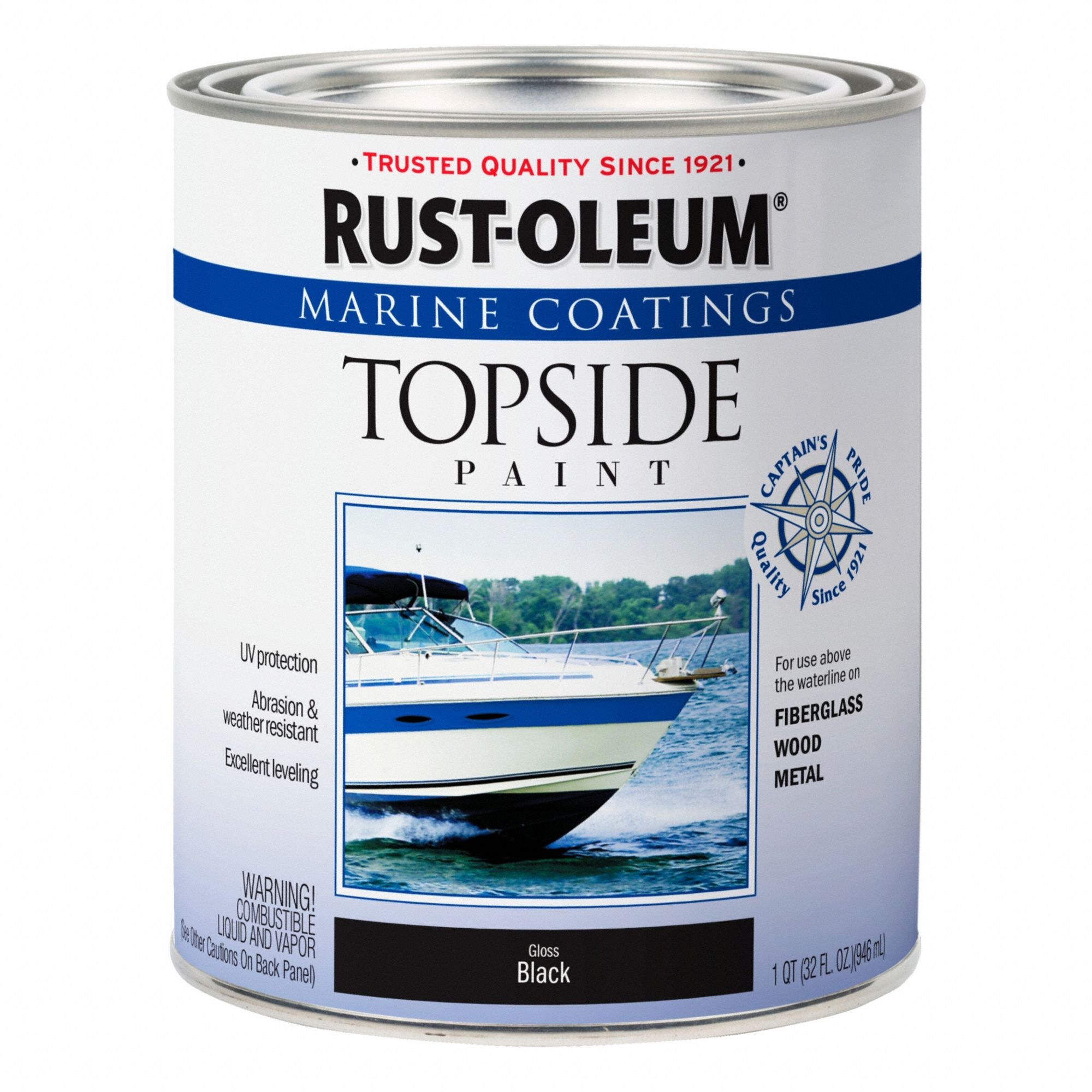 Topside Paint: Alkyd, Gloss, Black, 1 qt Container