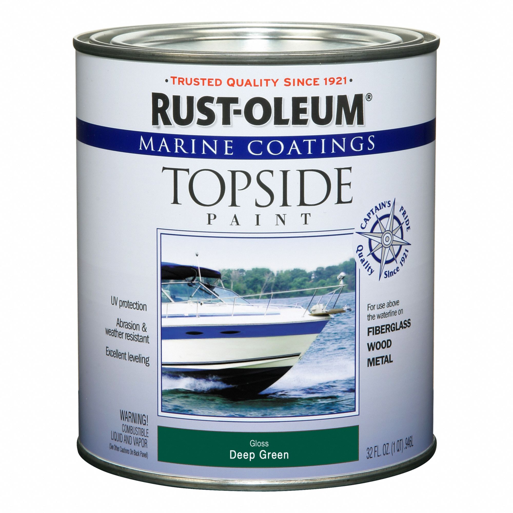 Marine Paint: Alkyd, Gloss, Green, 1 qt Container