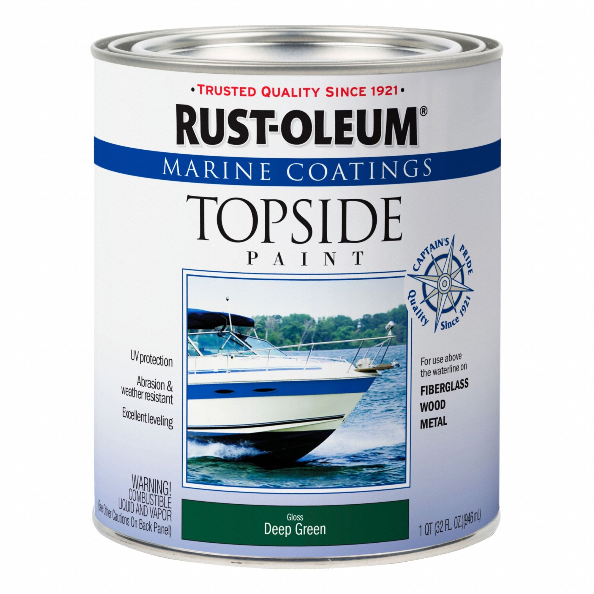 Topside Paint: Alkyd, Gloss, Deep Green, 1 qt Container