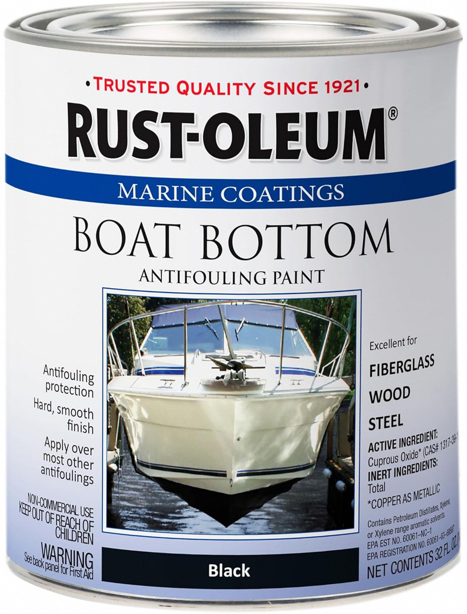 Marine Paint: Epoxy, Flat, Black, 1 qt Container