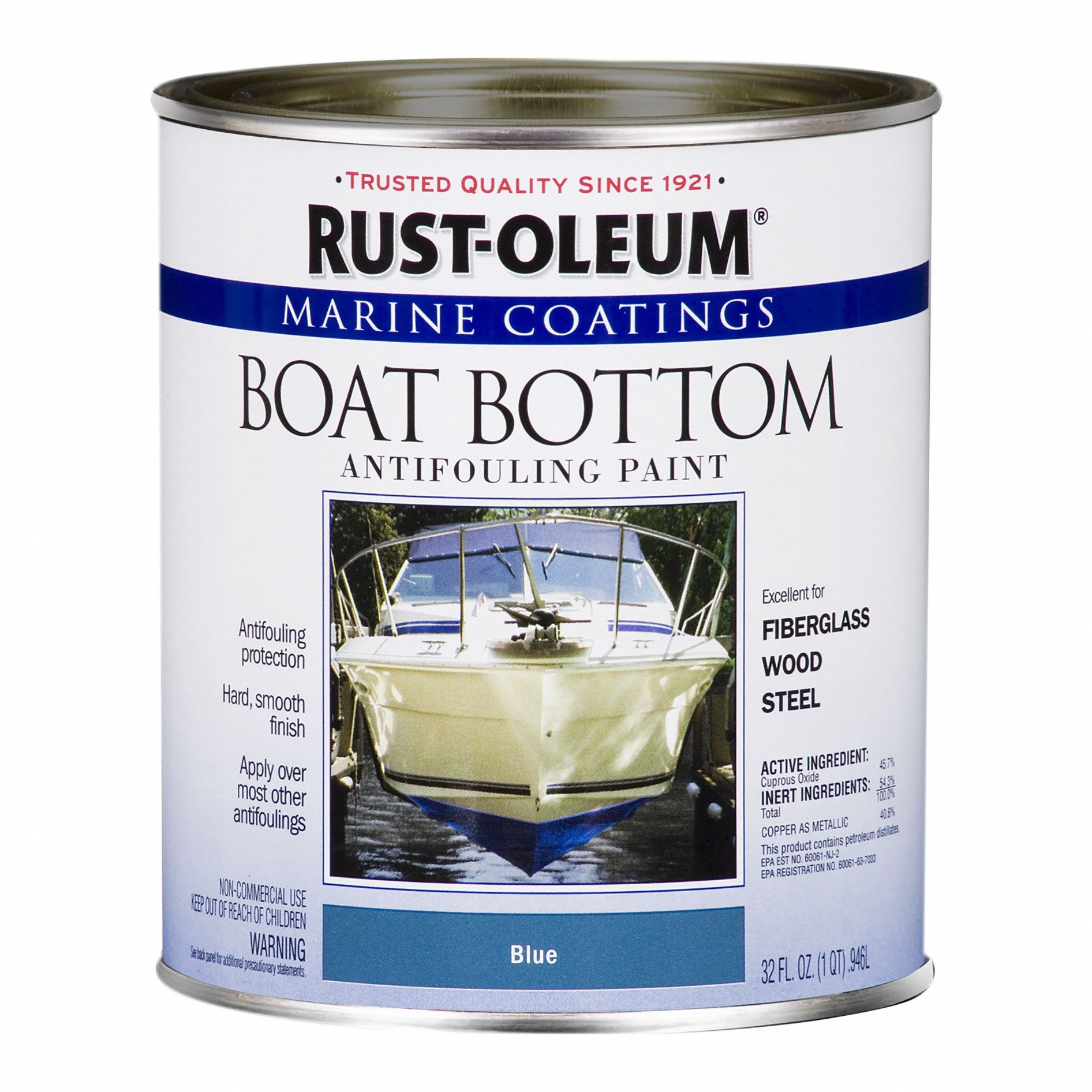 Marine Paint: Epoxy, Flat, Blue, 1 qt Container