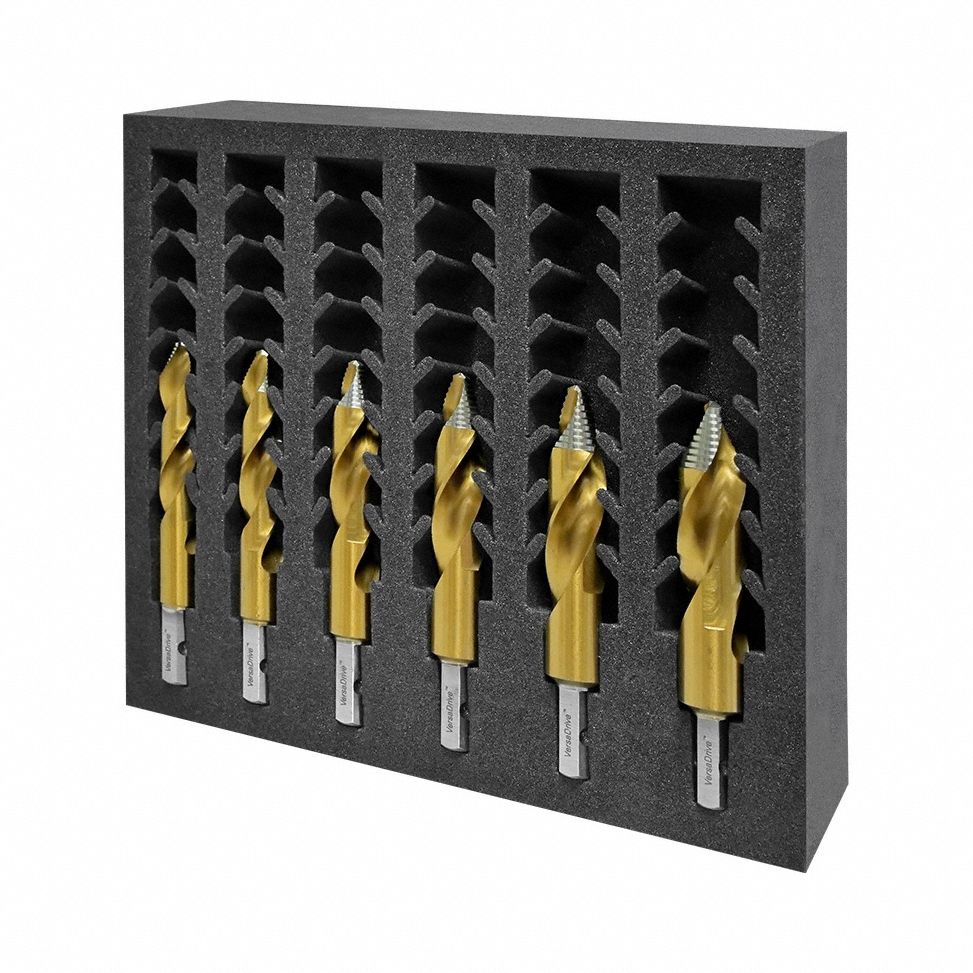 Drill Bit Set: 6 Pc, 9/16" to 13/16", 135° TurboTip Point, TiN-Coated HSS
