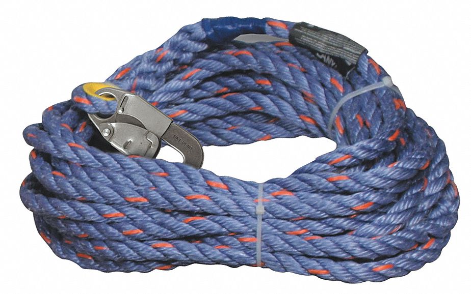 Vertical Lifeline: 150 ft Lifeline Lg, 310 lb Capacity, Steel, Rope Grabs, Blue/Gray