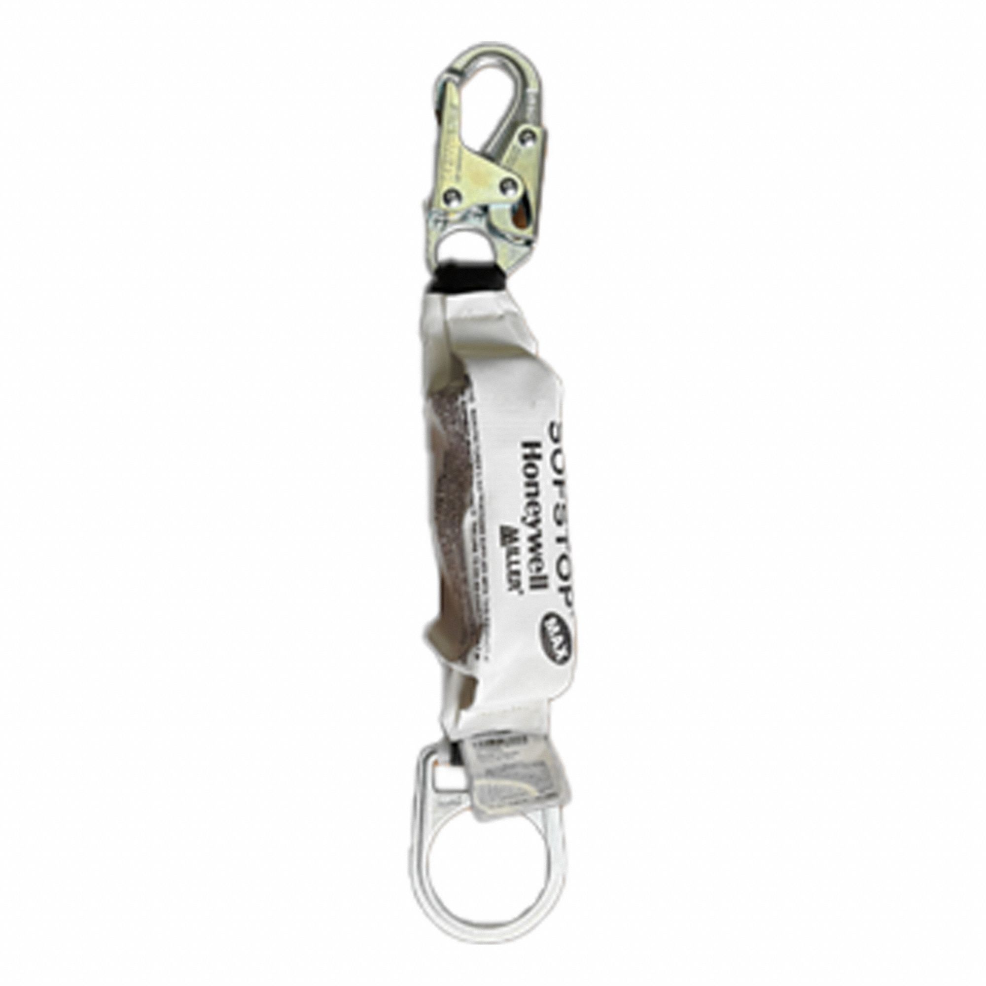 Shock-Absorbing Lanyard: Shock Pack, Steel D-Ring, Steel Web Loop, 310 lb Capacity, 1 Legs