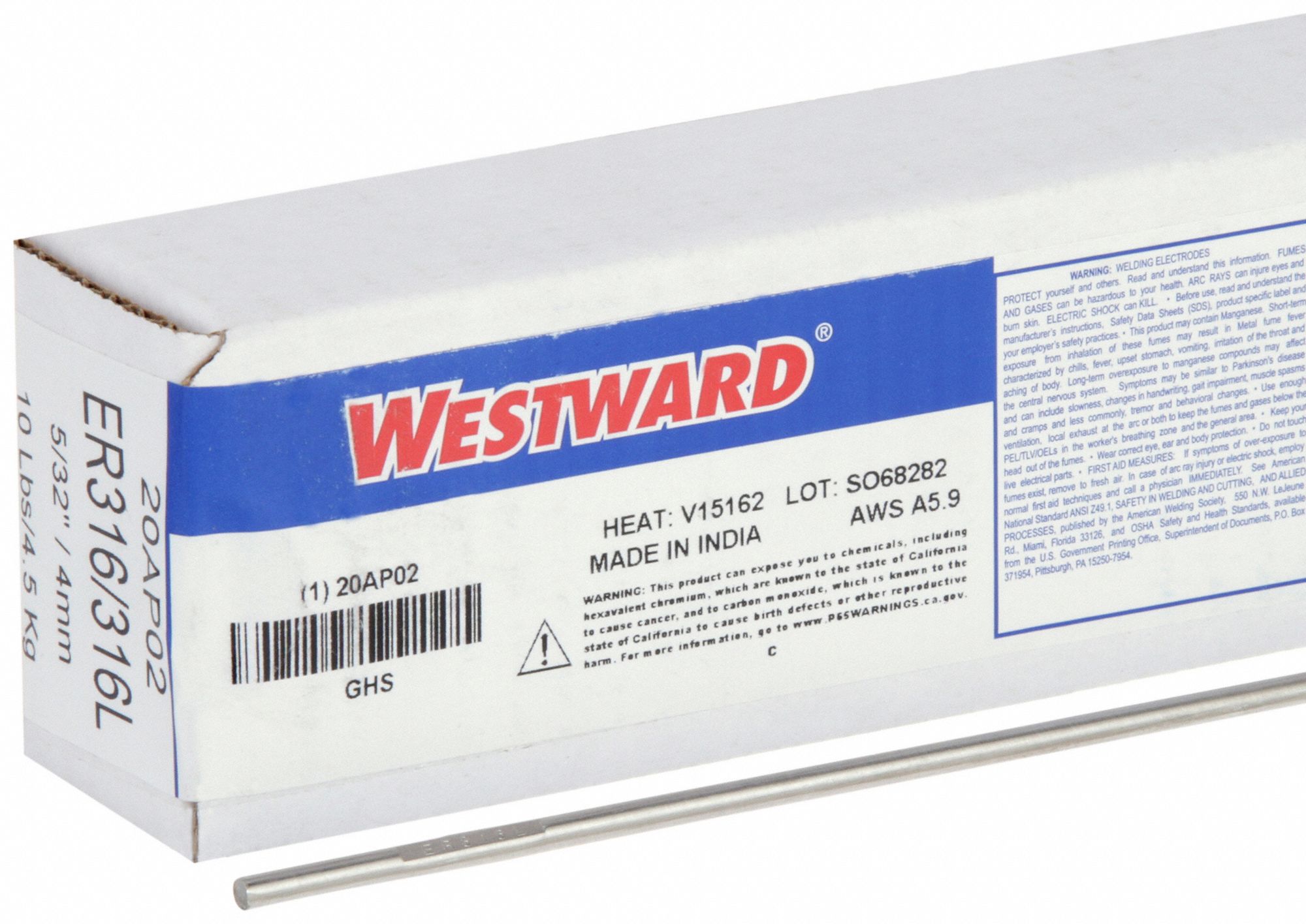 TIG Welding Rod: Stainless Steel, ER316/316L, 5/32 in x 36 in, 10 lb