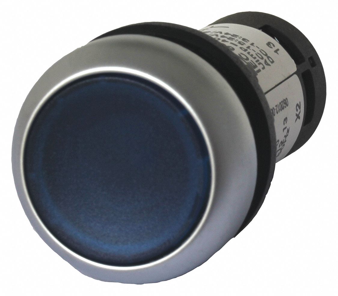 EATON Illuminated Push Button, 22 mm, Momentary, Flush Button, Plastic 20AX54C22DLBK10120