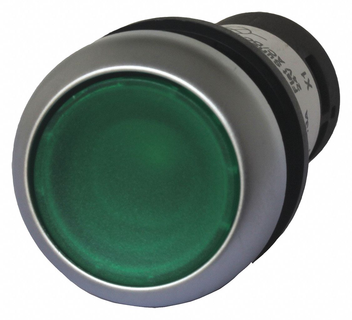 EATON Illuminated Push Button Momentary, Green, 120, LED, 1NO, Flush Button, 22 mm Size