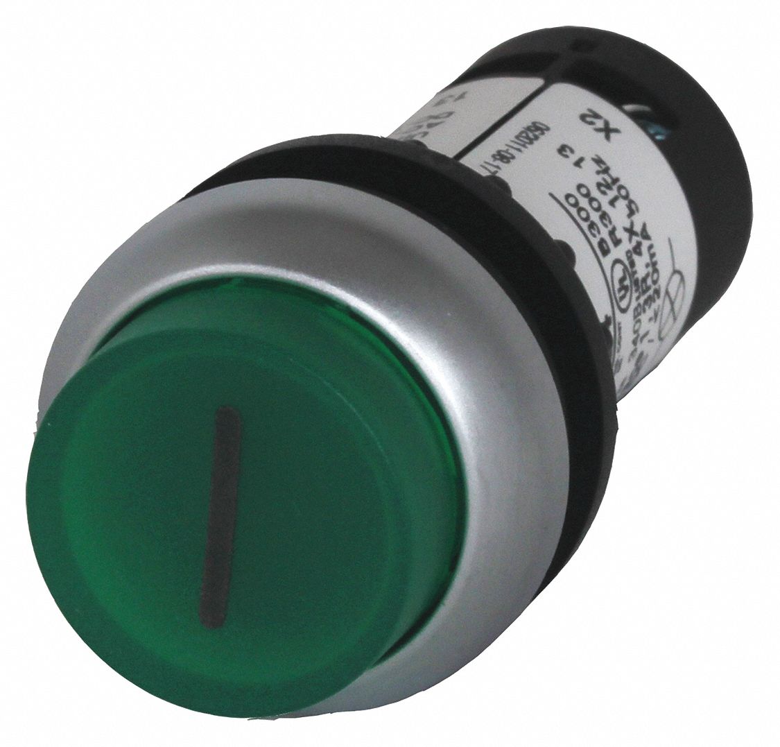 EATON Illuminated Push Button Momentary, Green, 120, LED, 1NO, Extended Button 20AX64C22DLH