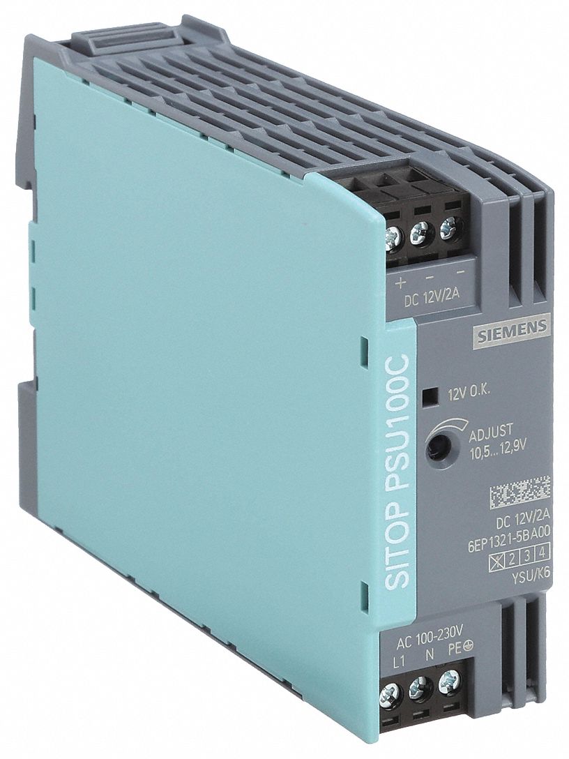 DC Power Supply: DIN Rail, 24 W Output Power - Rated, 2 A Current - Output, Single Phase