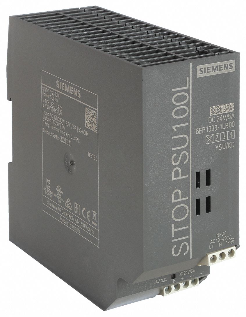 DC Power Supply: DIN Rail, 120 W Output Power - Rated, 5 A Current - Output, Single Phase