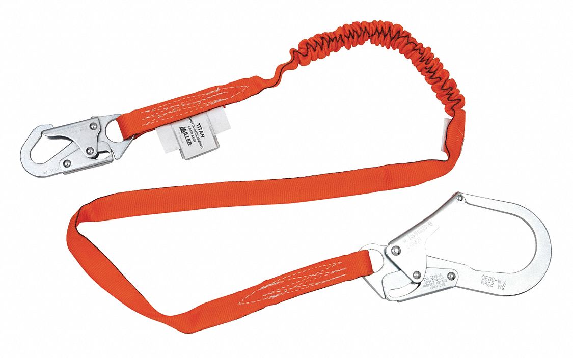Shock-Absorbing Lanyard: Shock Pack, Steel Snap Hook, Steel Snap Hook, 310 lb Capacity, Black