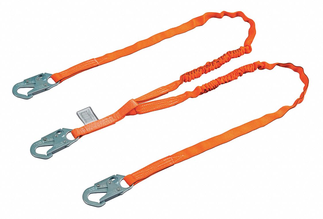 Shock-Absorbing Lanyard: Shock Pack, Steel Snap Hook, Steel Snap Hook, 310 lb Capacity
