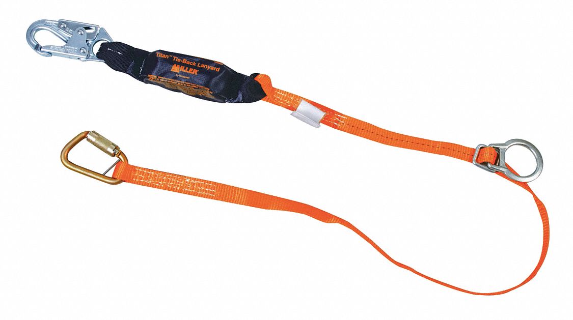 Shock-Absorbing Lanyard: Shock Pack, Steel Carabiner, Steel Snap Hook, 310 lb Capacity