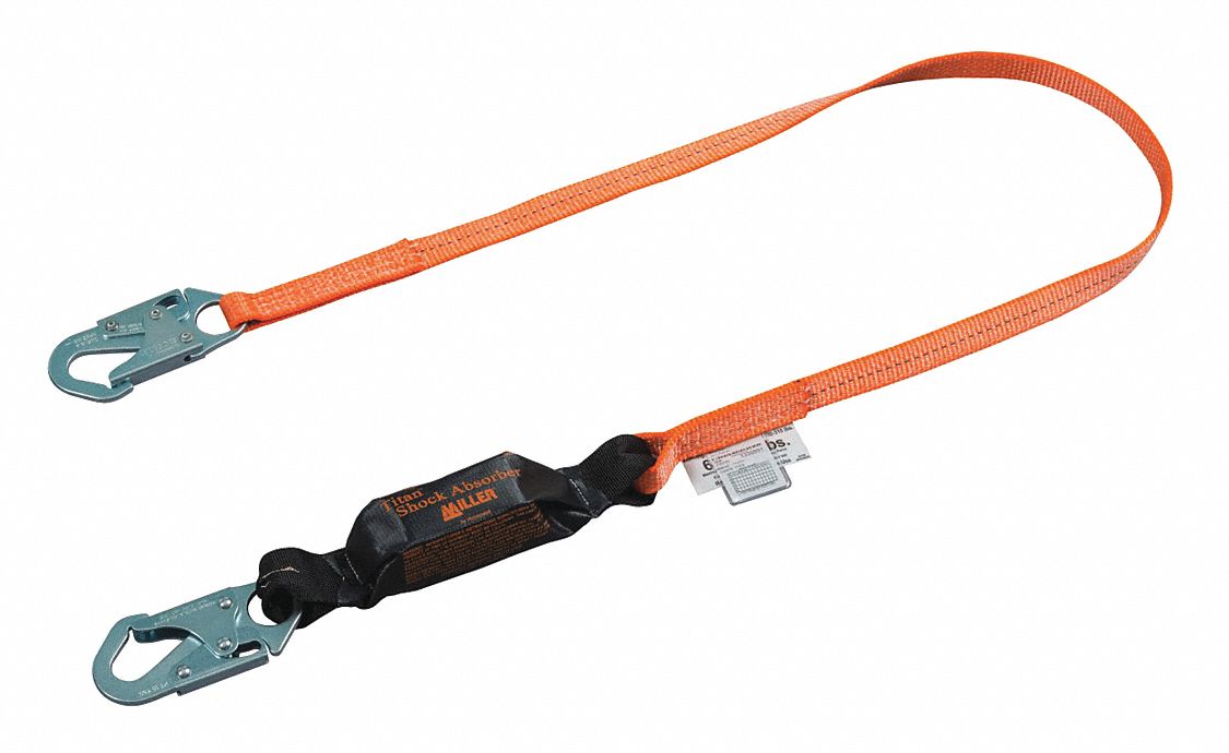 Shock-Absorbing Lanyard: Shock Pack, Steel Snap Hook, Steel Snap Hook, 310 lb Capacity, OSHA