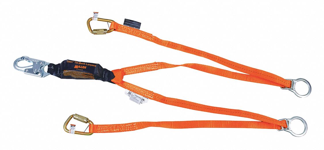 Shock-Absorbing Lanyard: Shock Pack, Steel Carabiner, Steel Snap Hook, 310 lb Capacity, OSHA