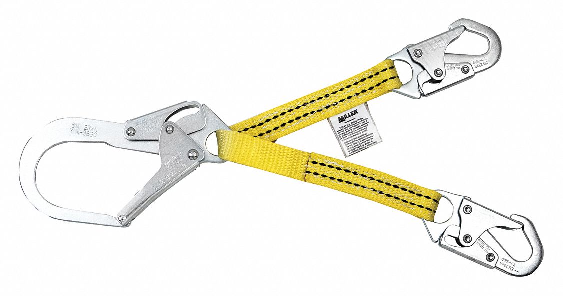 POSITIONING LANYARD, STEEL REBAR HOOK, STEEL SNAP HOOK, 27 IN L, 310 LB CAPACITY