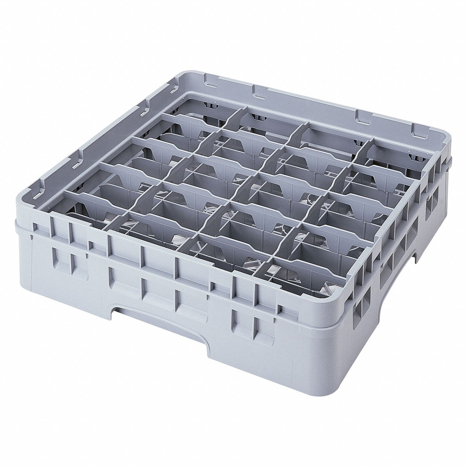 Glass Rack: 19 3/4 in Overall Lg, 19 3/4 in Overall Wd, Soft Gray, Plastic, 20 Compartments