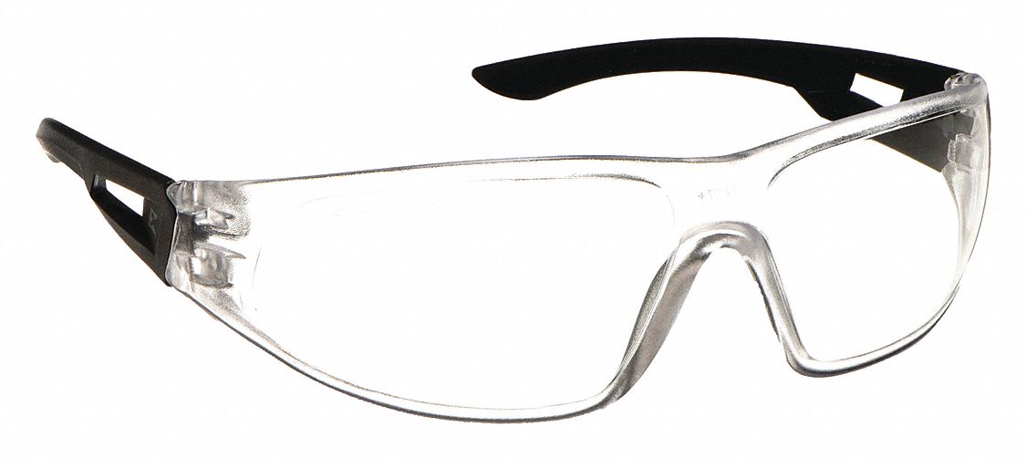 Safety Glasses: Clear Lens Color, Full-Frame, Metal Detectable, Black Frame Color