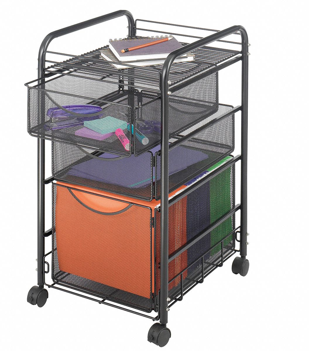 Vertical File Cabinet: Black, 3 Drawers, 27 in Overall Ht, 17 in Overall Dp, Steel